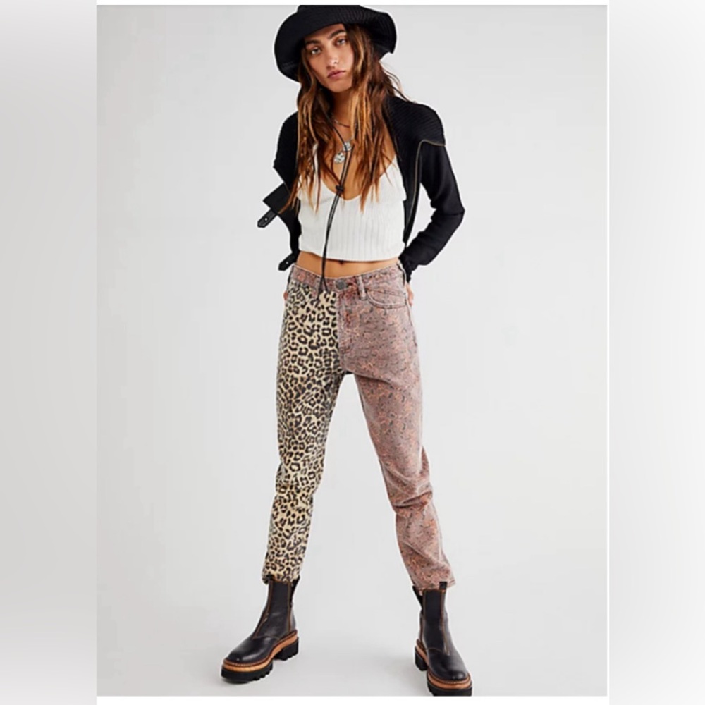 Oneteaspoon- Mismatched Animal print Bandit Jeans
